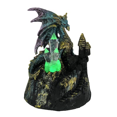 Blue Dragon Of Crystal Castle Color Changing Led Statue - 5 X 4 X 3.5 inches