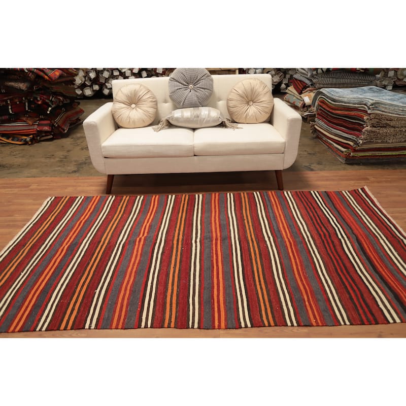 Hand Woven Oriental 100% Wool Carpet Southwestern Geometric Multi-Colored Kilim Area Rug - 8' 5'' X 4' 7''