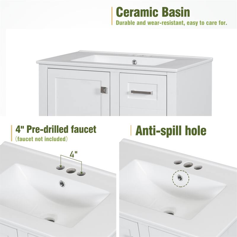 30" Modern Bathroom Vanity with Sink Combo Set, a Soft Closing Door