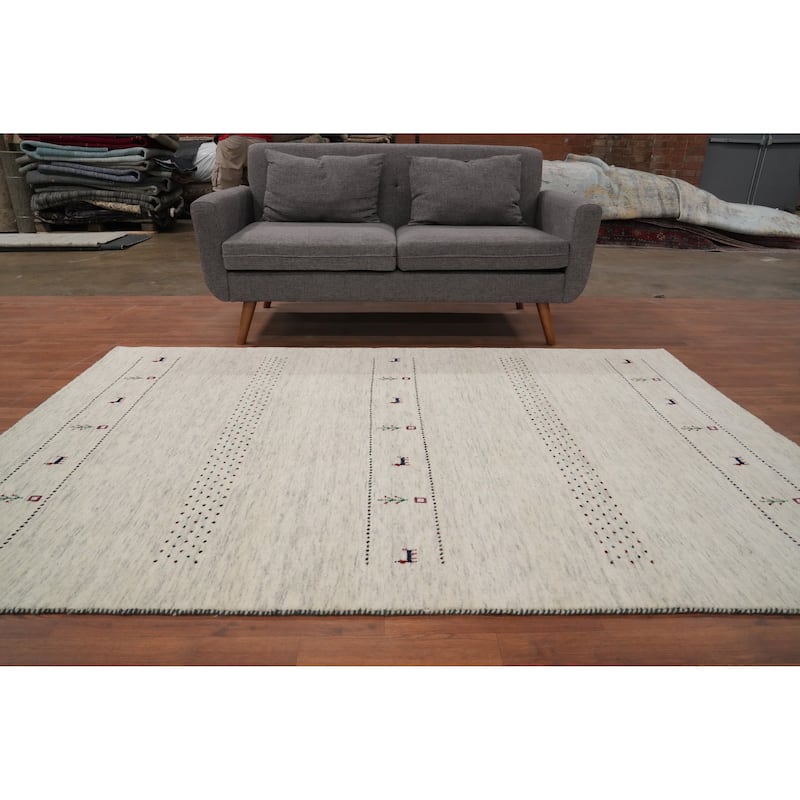 Hand Knotted Oriental 100% Wool Carpet Tribal Animal Pictorial Beige & Ivories Gabbeh Area Rug - 7' 9'' X 5' 1''