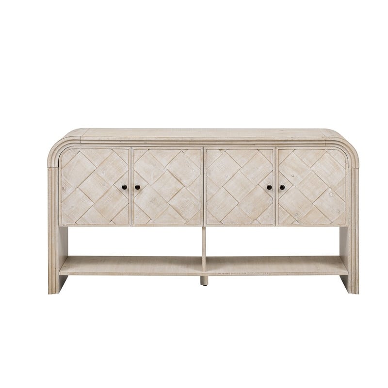 Versatile 60" Console Table with Woven Wood Slats and Solid Wood Veneer for Entryway or Living Room