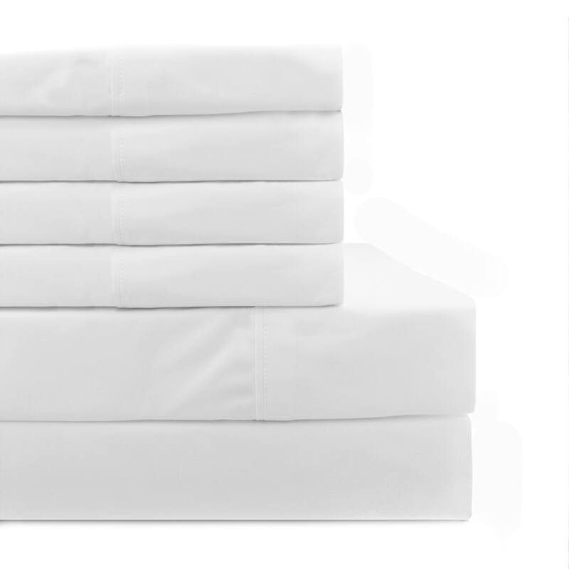 400 Thead Count Pleated Cotton Sheet Set Extra Pillowcases - 4 PIECES TWIN SHEET SET - WHITE