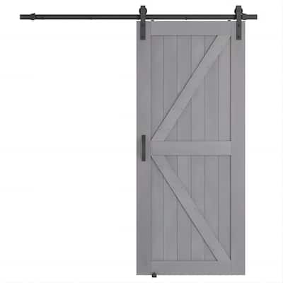 K-frame DIY Unfinished Solid Wood Garage Doors 36 in x 84 in Grey Sliding Barn Door