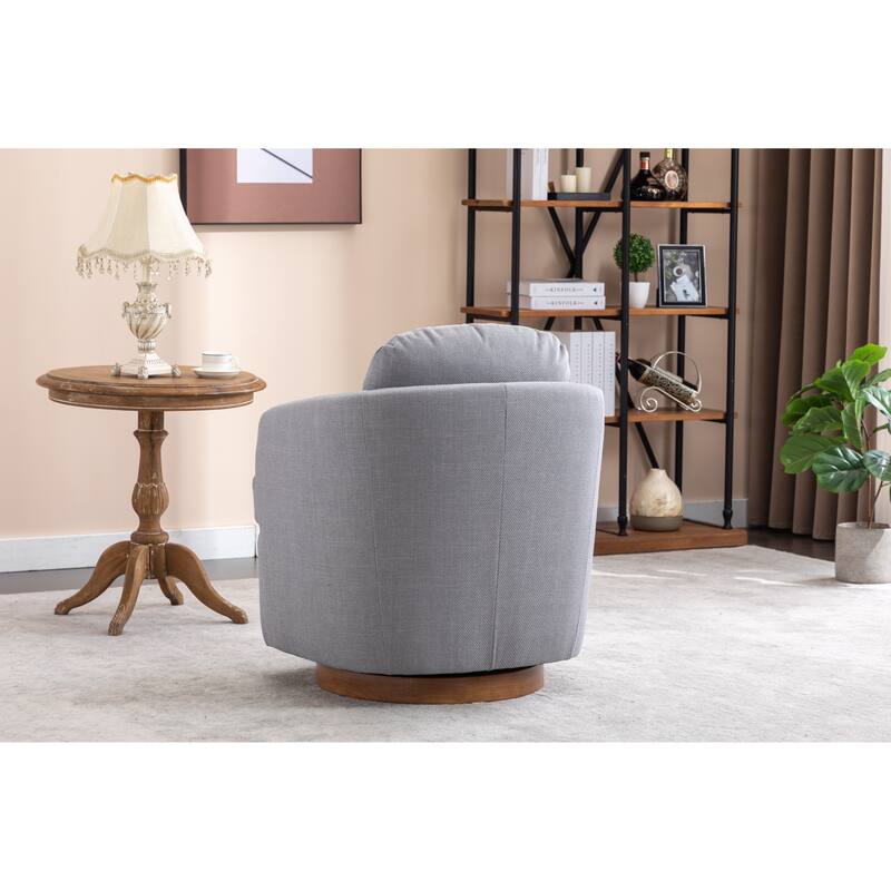 Light Blue Modern 30.3" Upholstered Swivel Accent Chair with Soild Wood Round Brown Base