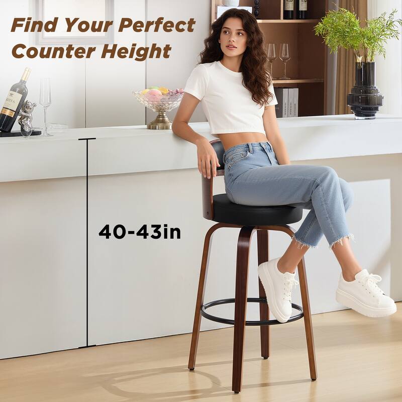 26"/29" Faux Leather Upholstered Swivel Counter/ Bar Stools with Bentwood Legs