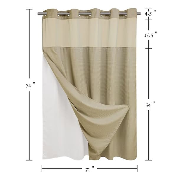 dimension image slide 5 of 18, No Hook Waffle Weave Shower Curtain with Snap-in Liner