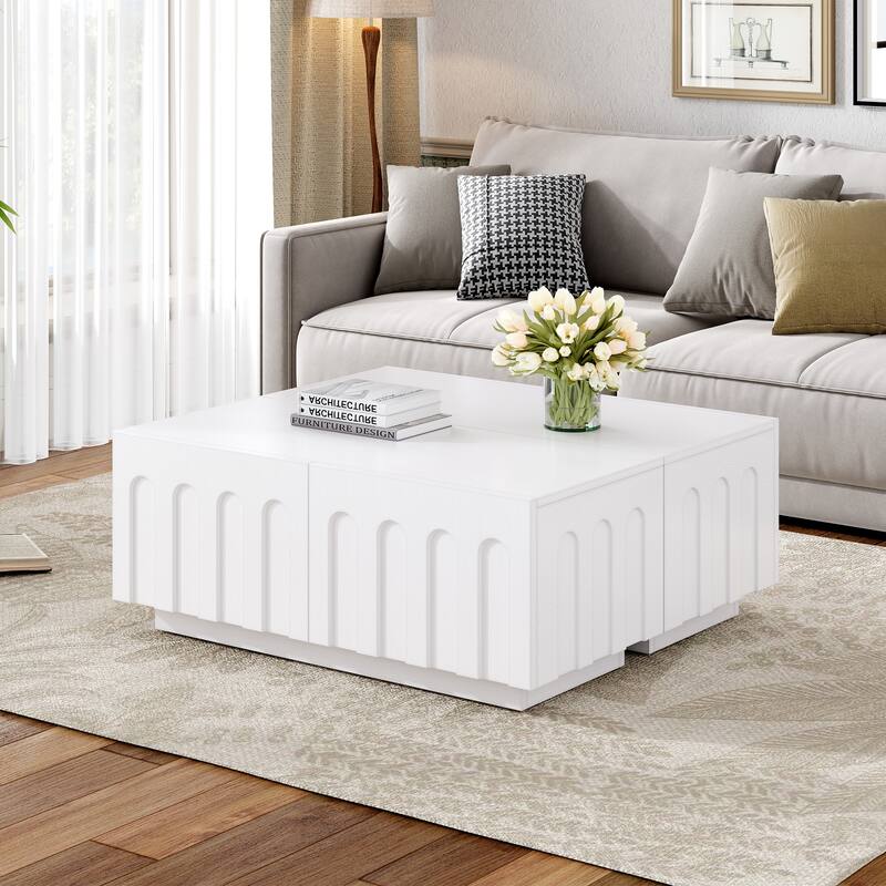 Modern Curved TV Stand, Multi-functional Storage Cabinet for TVs up to 80 Inches with 4 Drawers, for Living Room, Bedroom, White