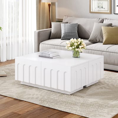 Stylish Arched TV Stand for 80-Inch Screens‌ – Modern Convertible Coffee Table with 4 Storage Drawers & Multi-Functional Design