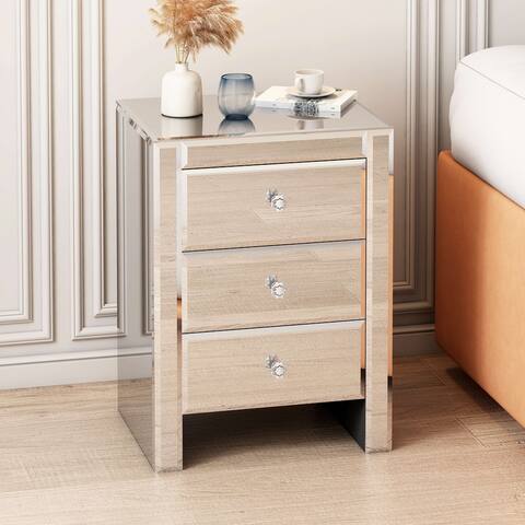 23.62" Tall 3- Drawer Mirrored Nightstand