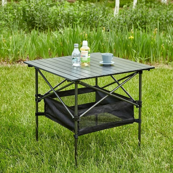 Grope Portable Aluminum Camping Table With Storage Bag | Ultralight, Folding, For Outdoor, Picnic, Beach, BBQ (Black, Medium)