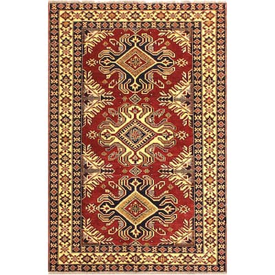 Rustic Super Kazak Maverick Red/Beige Hand Knotted Wool Rug - 4'1'' x 6'0''