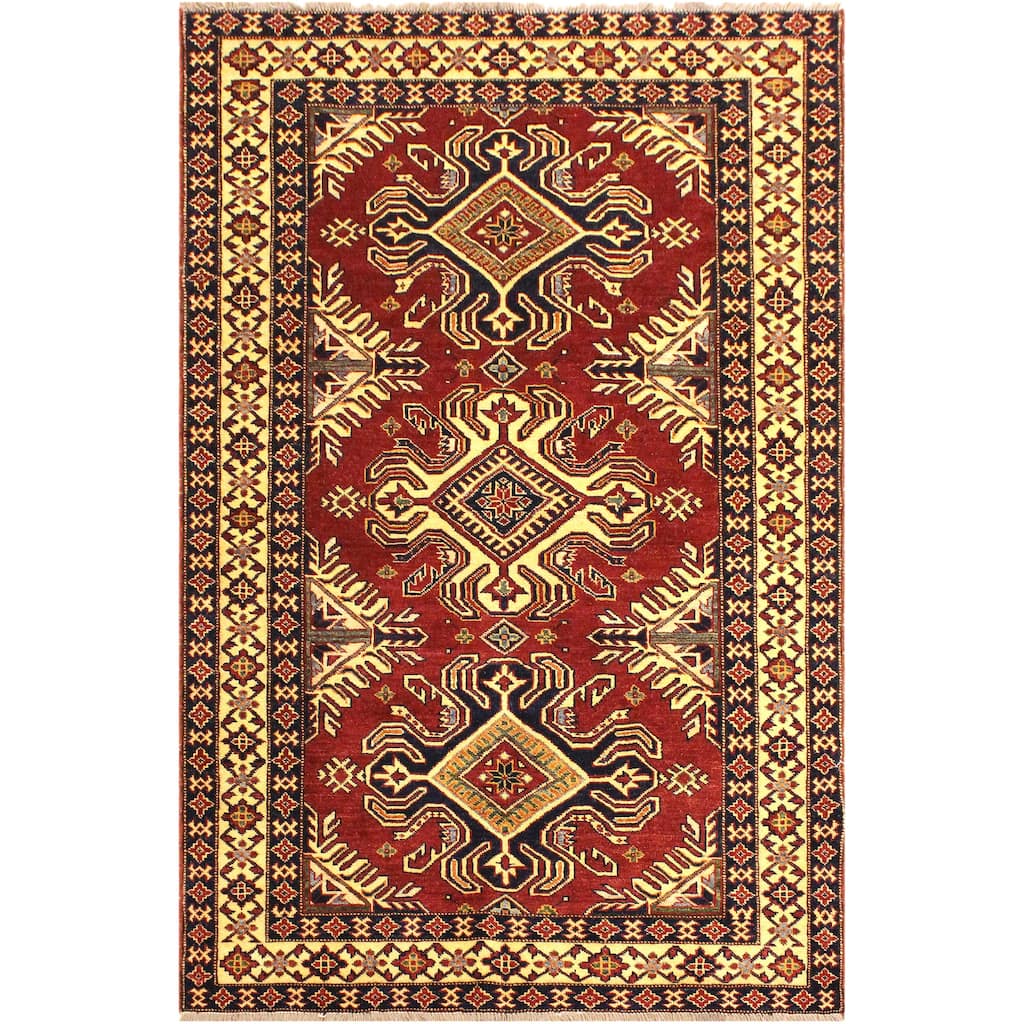 Rustic Super Kazak Maverick Red/Beige Hand Knotted Wool Rug - 4'1'' x 6'0''