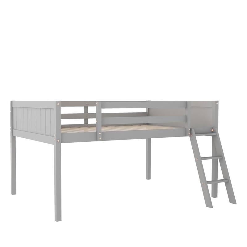 Full Size Wood Low Loft Bed with Ladder