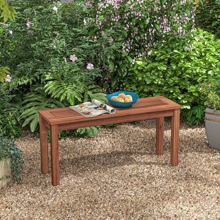Costway Patio Backless Bench 2-Seater Outdoor Dining Bench Solid Wood