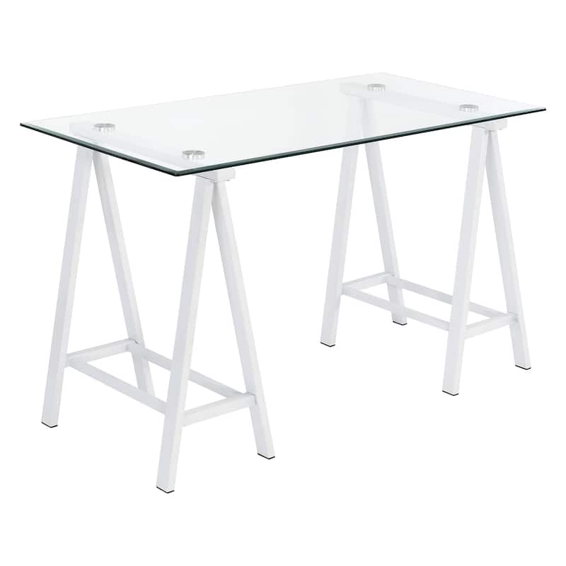 Middleton Desk with Clear Glass Top and Metal Base - White