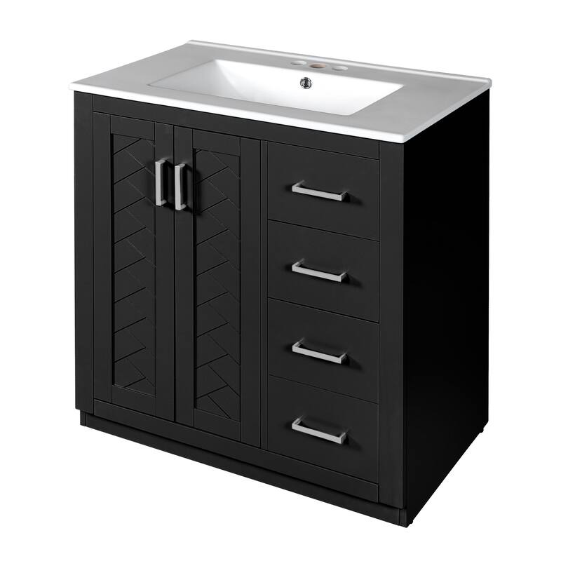30'' Freestanding Bathroom Vanity with White Integrated Ceramic Sink - 30'' x 18'' x 34''