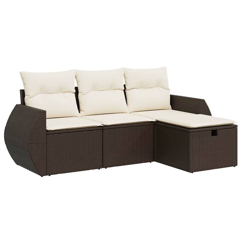 vidaXL Patio Sofa Set with Cushions Outdoor Furniture 4 Piece Poly Rattan - 21.7 x 21.7 x 14.6