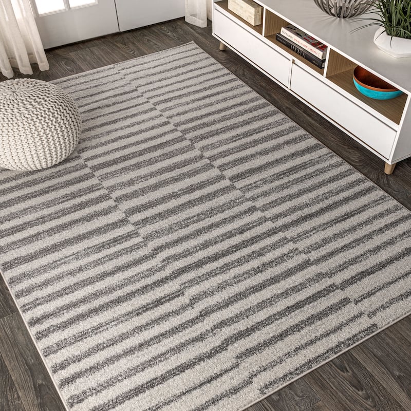 JONATHAN Y Lyla Offset Stripe Gray/Cream Area Rug