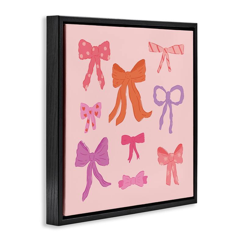 Stupell Stylish Fashion Bows on Pink Framed Floater Canvas Wall Art Design By Sazerelli Designs