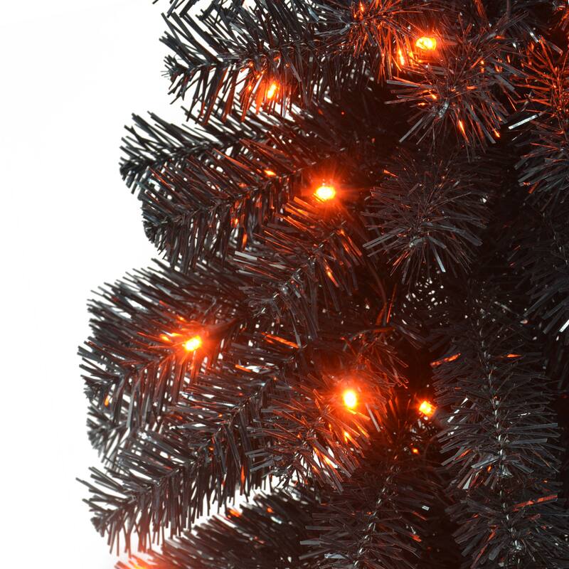 Puleo International 4' Pre-Lit Black Tinsel Artificial Whimsical Halloween Tree - 4 foot