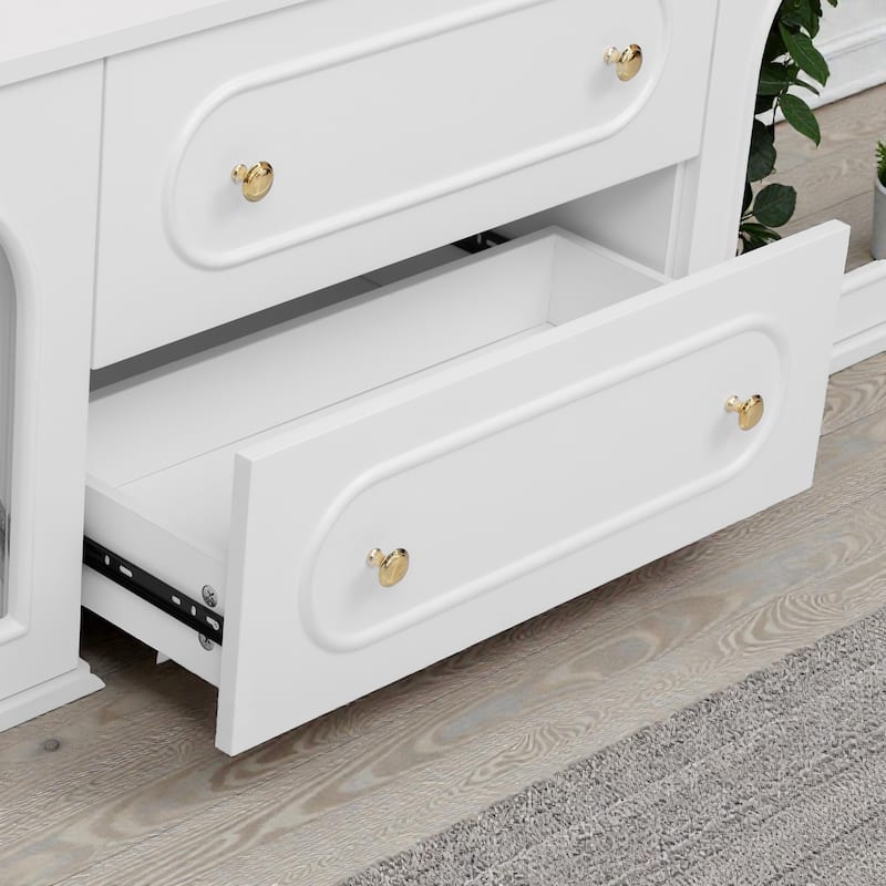 78.7" Modern TV Stand with Fluted Glass Doors, Metal Legs, 2 Drawers and 2 Cabinets, Media Console for TVs up to 80"