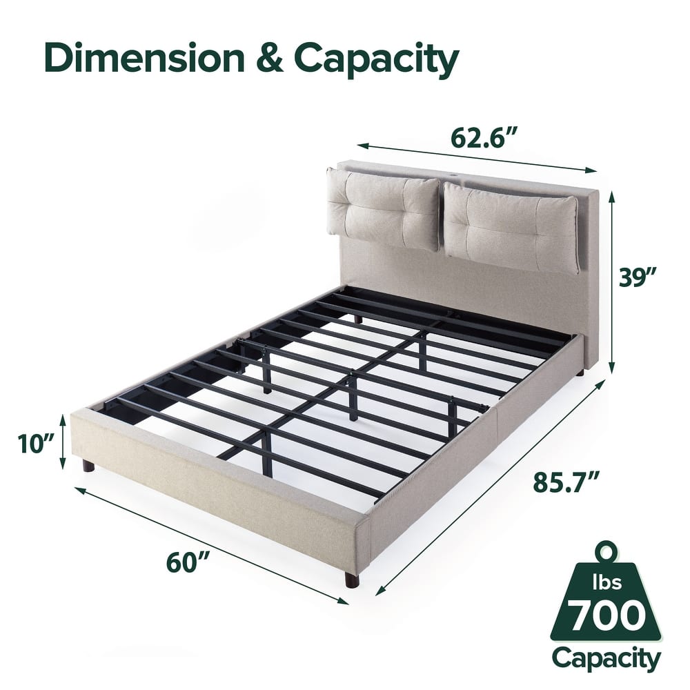 Priage by ZINUS Beige Metal Platform Bed with Reclining Headboard and USB Ports