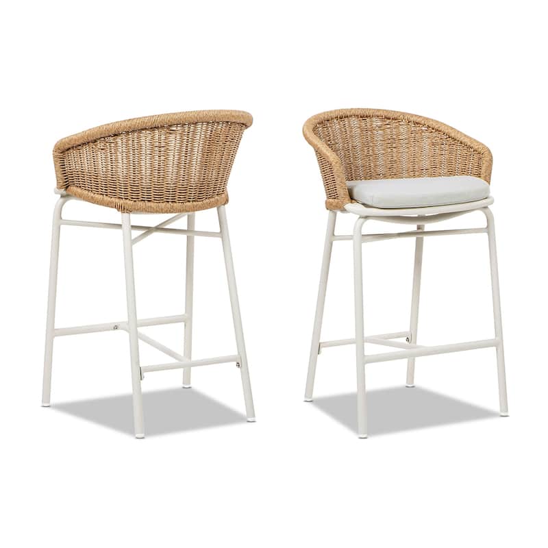 Santorini 28" Wicker Outdoor Patio Bar Stool (Set of 2) with Arms - 21.5"W X 21.5"D X 36"H