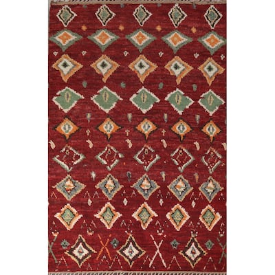 Geometric Tribal Moroccan Oriental Area Rug Hand-knotted Wool Carpet - 7'8" x 10'8"