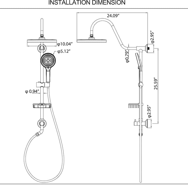 Wall-mounted complete shower system with soap dish (not including the rough-in valve)
