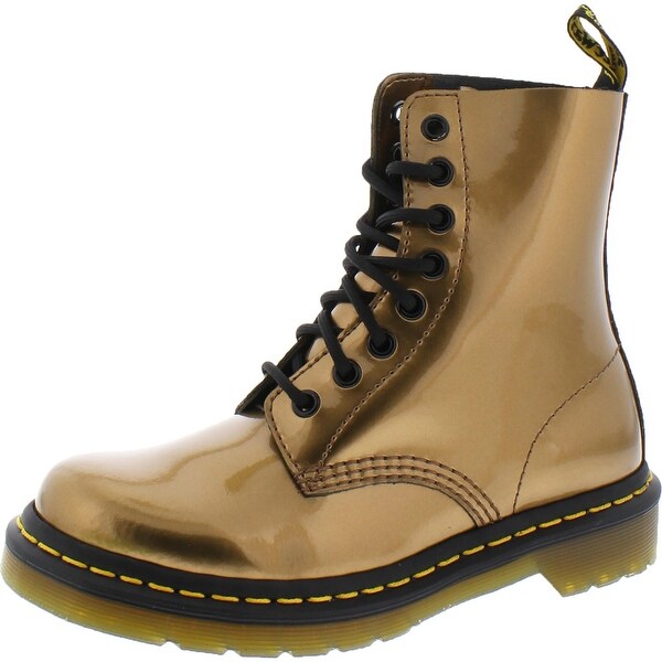 Dr. Martens Womens Pascal Combat Boots Patent Metallic - Copper - 5 Medium (B,M) - Overstock ...