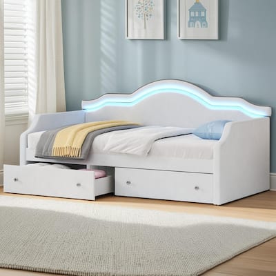 Velvet Upholstered Daybed with Color-Changing LED Light & Dual Drawers by Harper&Bright Designs