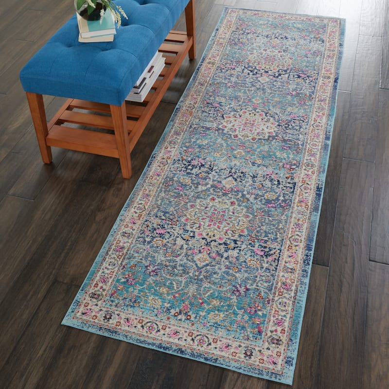 Nourison Vintage Kashan Traditional Area Rug - 2' x 6' Runner - Blue - Runner/Rectangle
