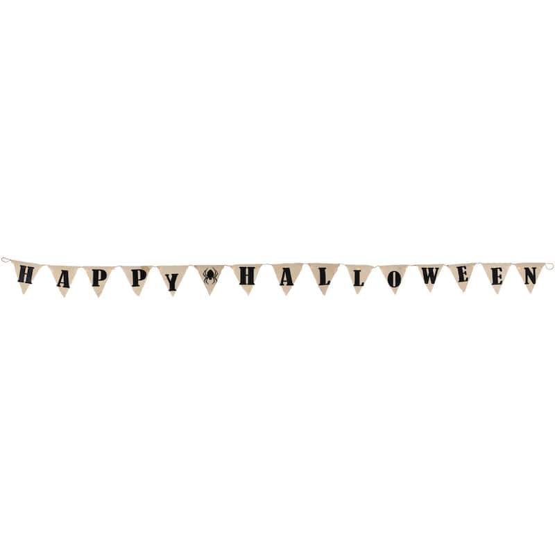 18.75" Beige Battery Operated LED Lighted Burlap Happy Halloween Banner