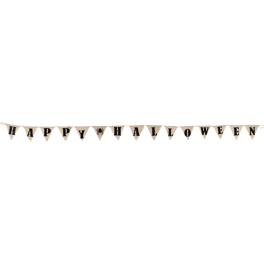 18.75" Beige Battery Operated LED Lighted Burlap Happy Halloween Banner