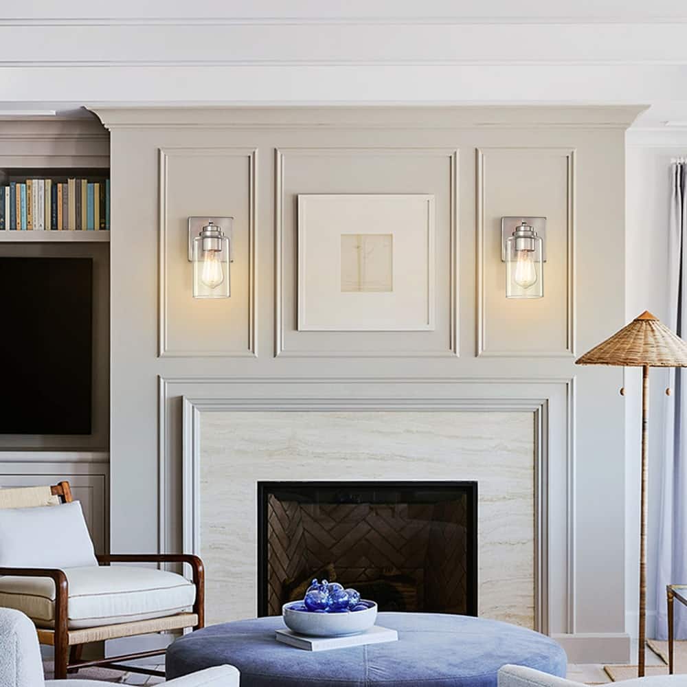 2-Light Dimmable Bath Vanity Light Wall Sconce Glass Shade(Set of 2)