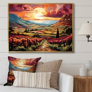 Designart "Vineyard Sunset Rows Of Ruby Landscape II" Vineyard Framed ...