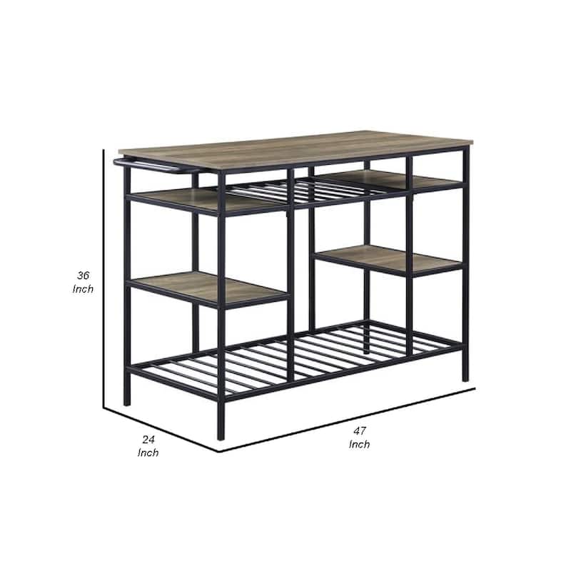 Kitchen Island with Slatted and Bottom Shelves, Oak Brown