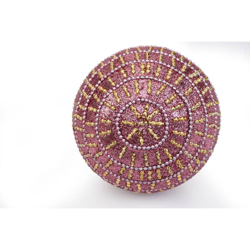 Sevita Pink Glistening Candy Stripe Handcrafted Globe Ornament, Set of 4 - 8" x 4.5" x 4.5"