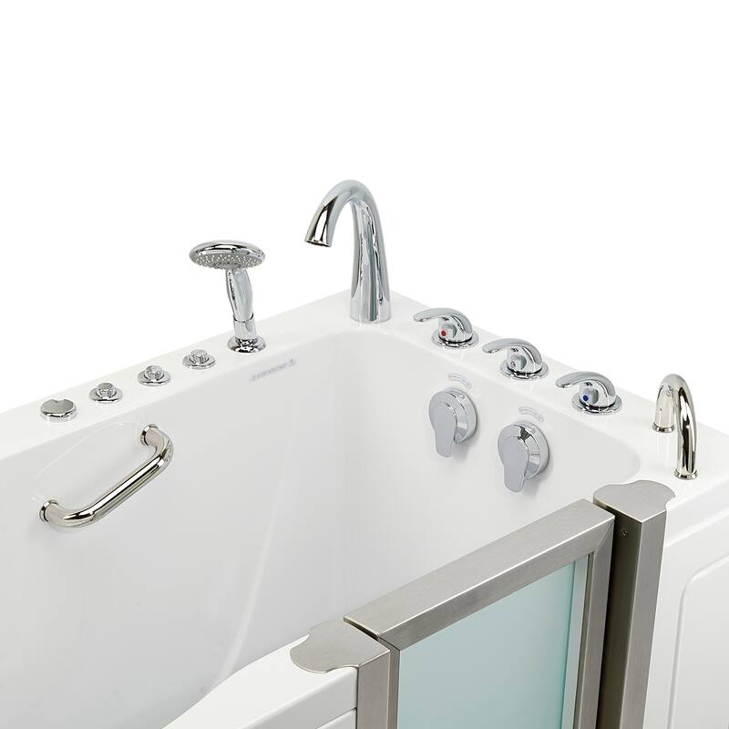 Ella Deluxe 30"x55" Acrylic Air and Hydro Massage Walk-In Bathtub, Inward Swing Door, 5 Piece Fast Fill Faucet, 2" Dual Drain