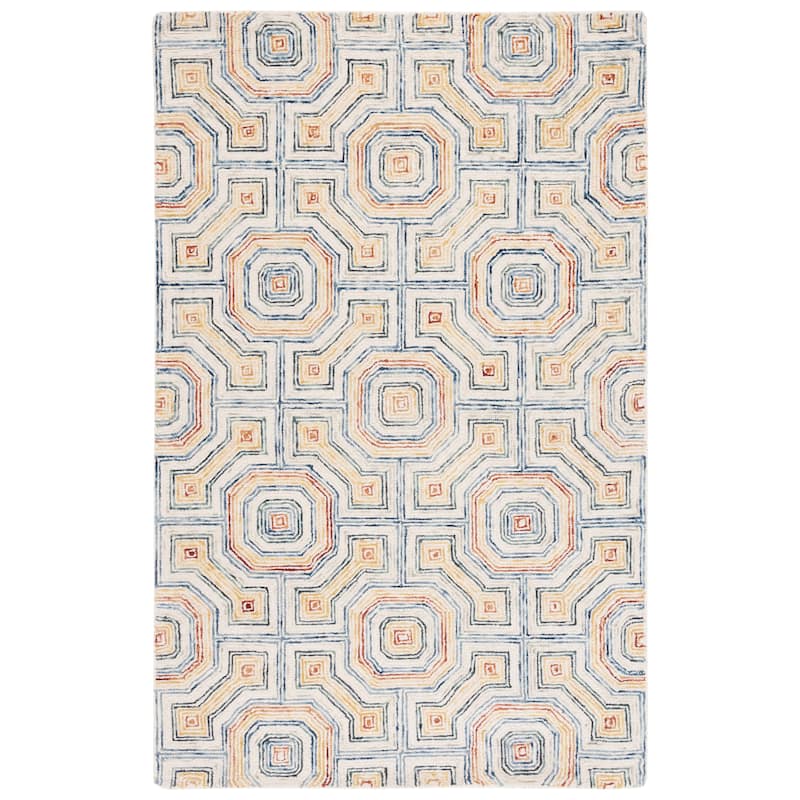 SAFAVIEH, Handmade Aspen Eudoxie Bohemian & Eclectic Tribal Wool - 6' x 6' Square - Ivory/Blue - Square