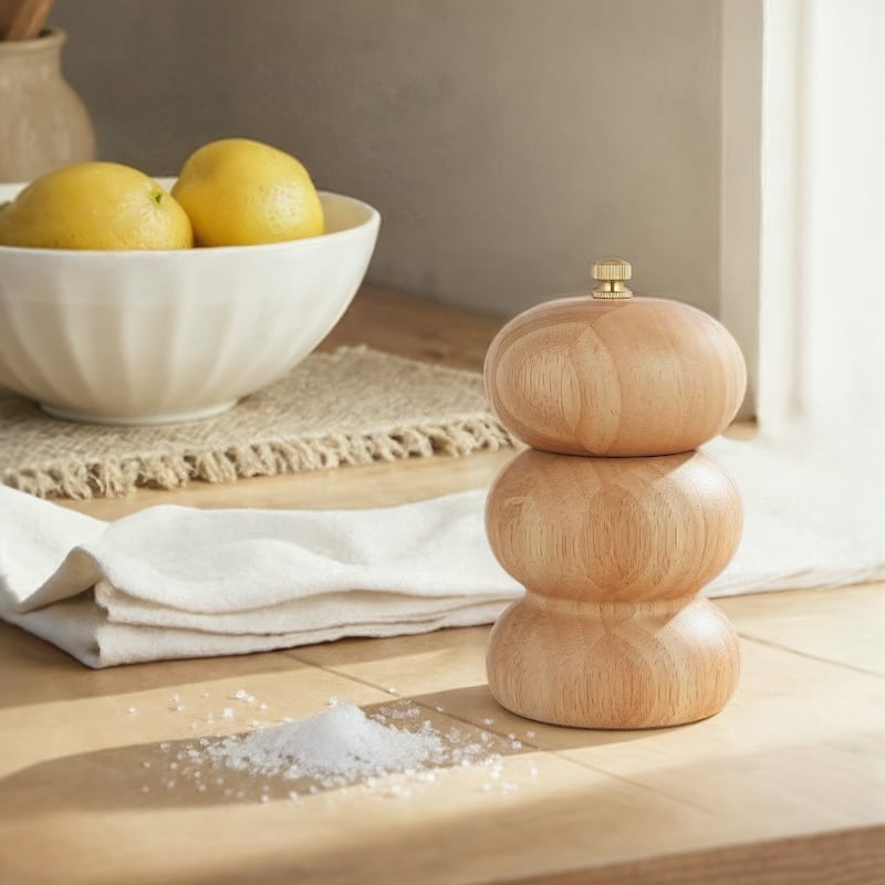 Rubberwood Salt and Pepper Mill - 3.0"L x 3.0"W x 5.13"H - Natural