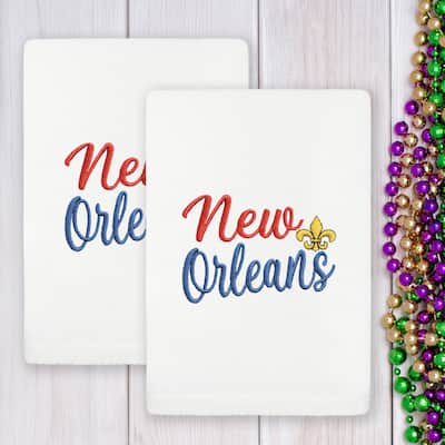 Authentic Hotel and Spa Mardi Gras NEW ORLEANS Embroidered Luxury 100% Turkish Cotton Hand Towels Set of 2