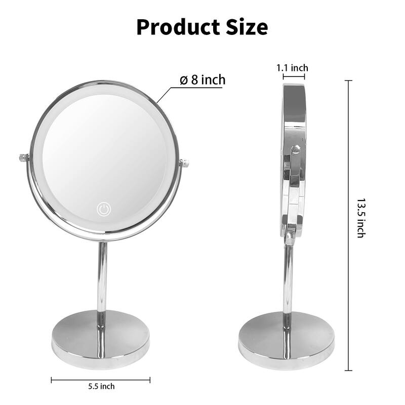 8 in. Round Dimmable Cosmetic Tabletop Vanity Mirror with Lights - Silver
