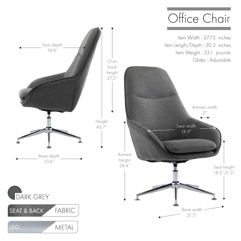 Porthos Home Josie Office Chair, Polyester, Wheels And Floor Footers