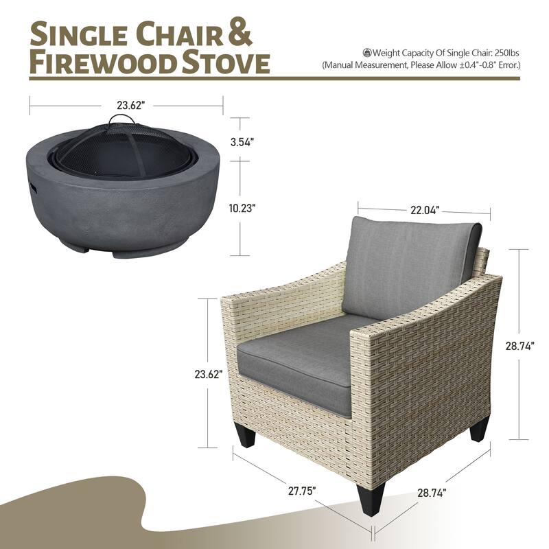 HOOOWOOO 3-piece Outdoor Patio Wicker Chat Set with Firewood Stove