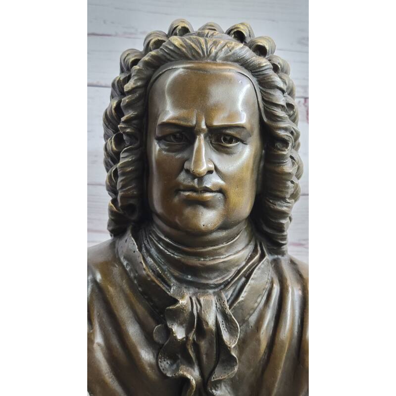 Johann Sebastian Bach Clical Composer Bronze Bust Sculpture Statue On Marble Base