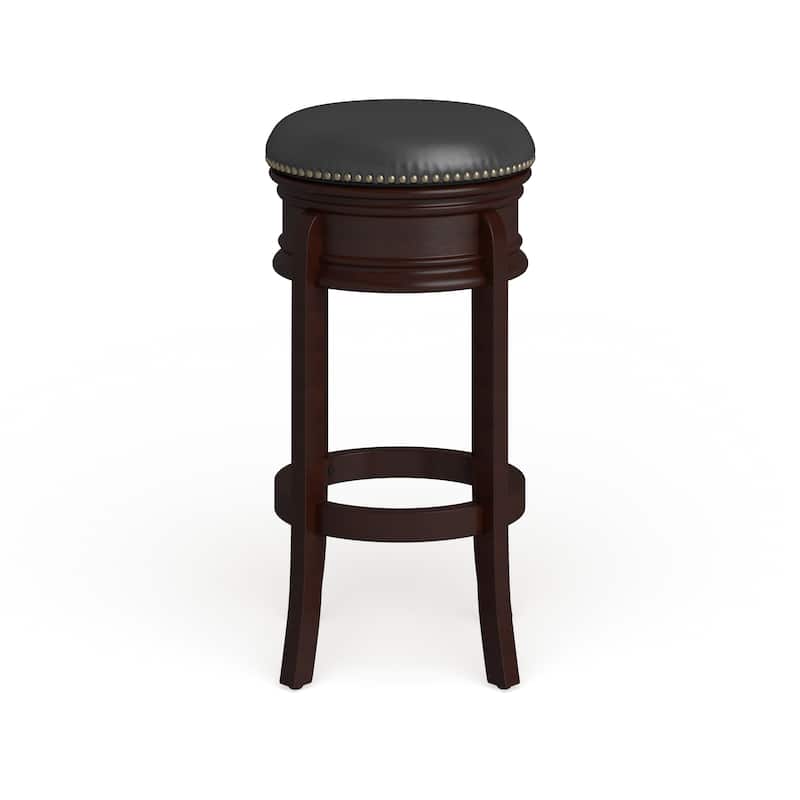 29'' High Backless Wood Barstool with Carved Apron and LeatherSoft Swivel Seat - 17"W x 17"D x 30"H