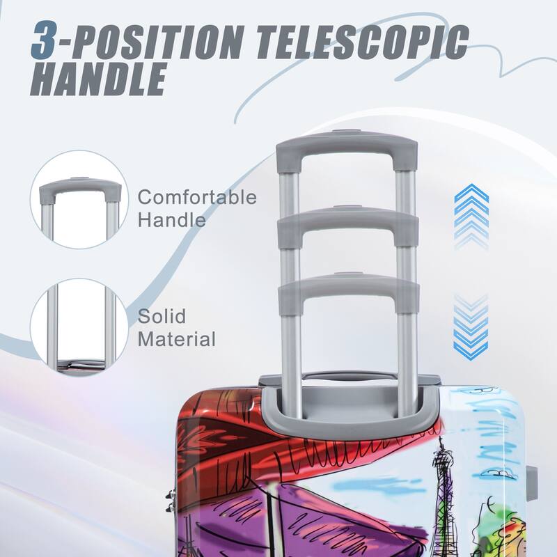 3-Piece, Luggage Sets, Multifunctional Luggage with Printed Pattern and Combination Lock, for Boarding Travel, Coffee