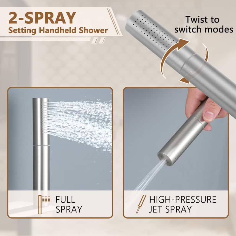CASAINC Thermostatic 4 Functions 12 inch Rainfall Showerhead with Handheld Spray & 6 Body Jets Set Rain Shower System