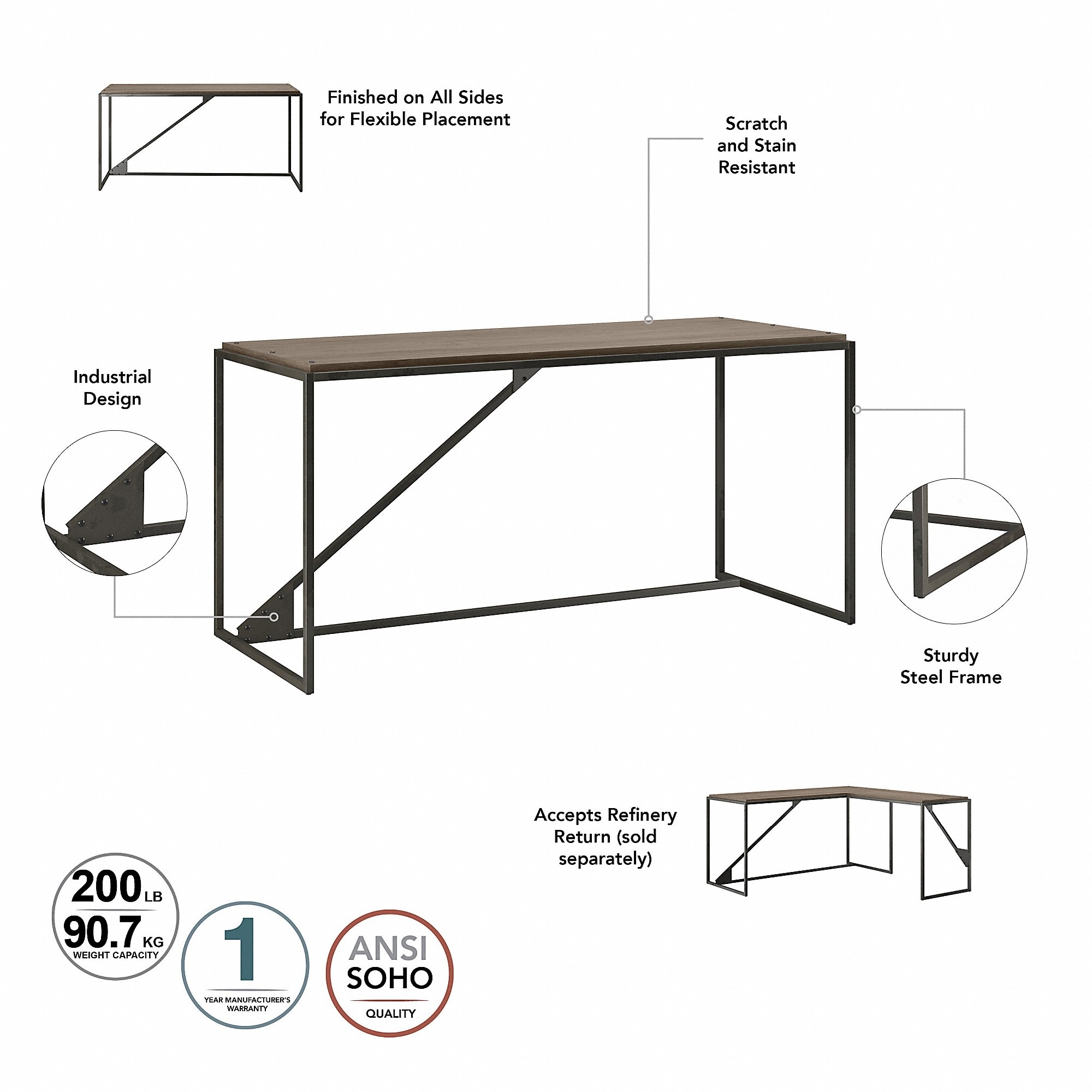 Refinery 62W L Shaped Industrial Desk with Drawers by Bush